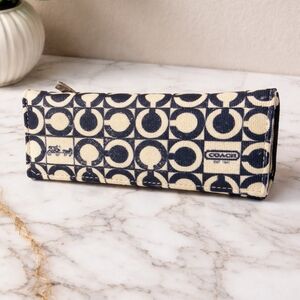 Coach Navy and Cream Patterned Pencil Case